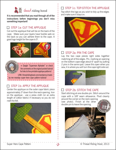 Thread Riding Hood - Super Hero Cape PDF example