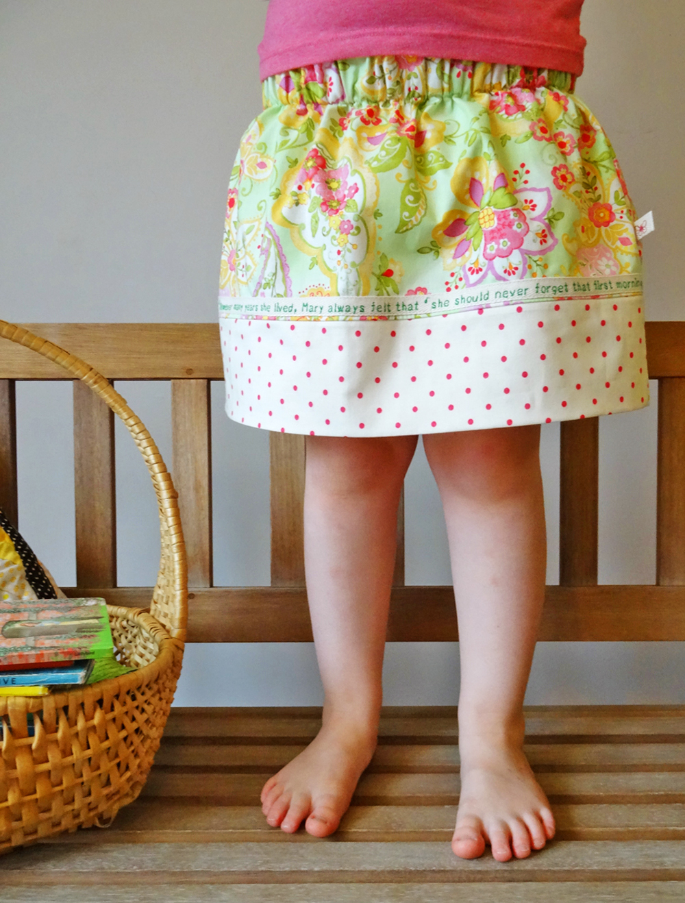Green Floral Skirt with Stitched Book Quote
