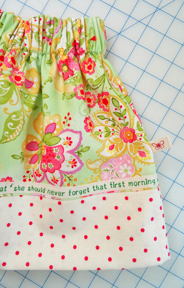 Green Floral Skirt with Stitched Quote & Custom Tag